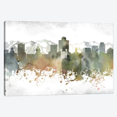 Salt Lake Skyline Canvas Print #WDA989} by WallDecorAddict Canvas Wall Art