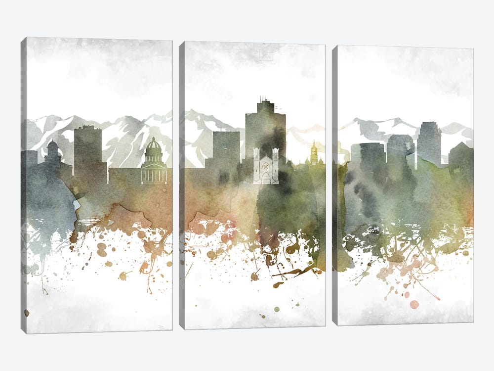 Salt Lake Skyline by WallDecorAddict 3-piece Canvas Art