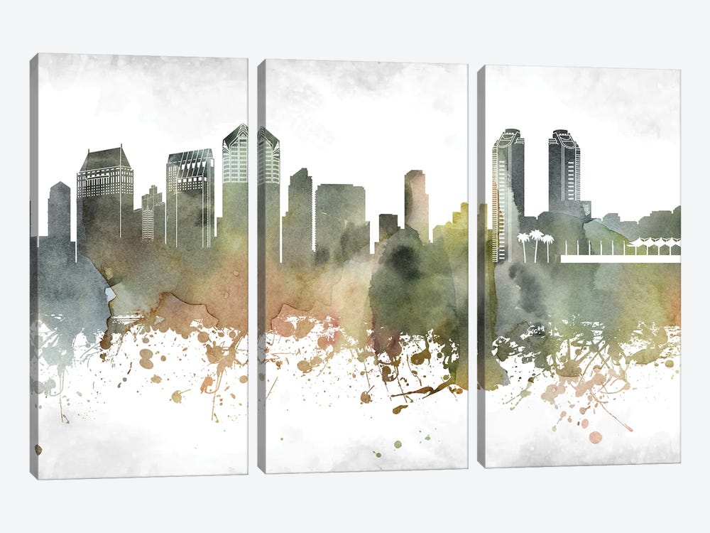San Diego Skyline by WallDecorAddict 3-piece Canvas Art Print