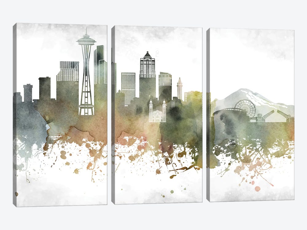 Seattle Skyline by WallDecorAddict 3-piece Canvas Artwork