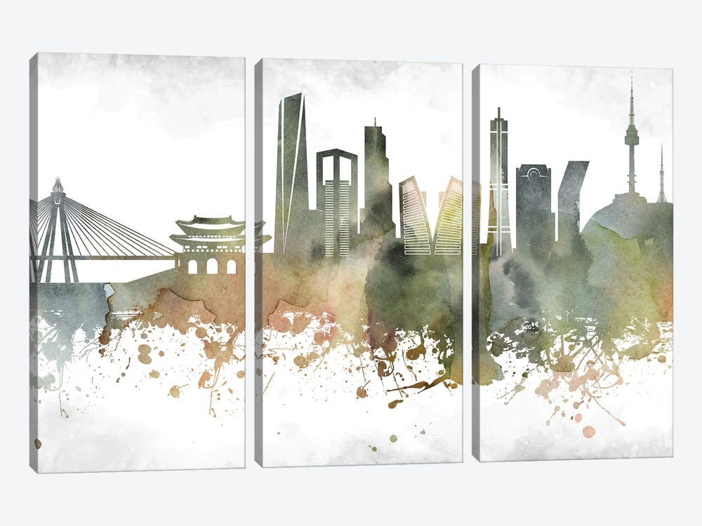 Seoul Skyline by WallDecorAddict 3-piece Canvas Art Print