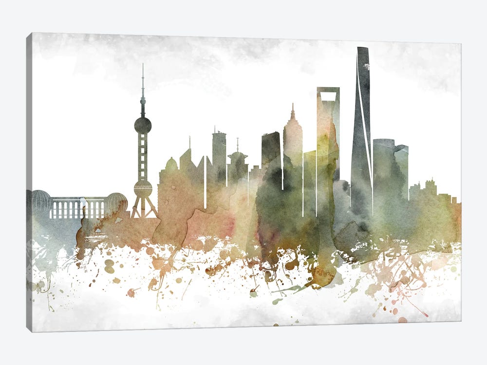 Shanghai Skyline by WallDecorAddict 1-piece Canvas Artwork