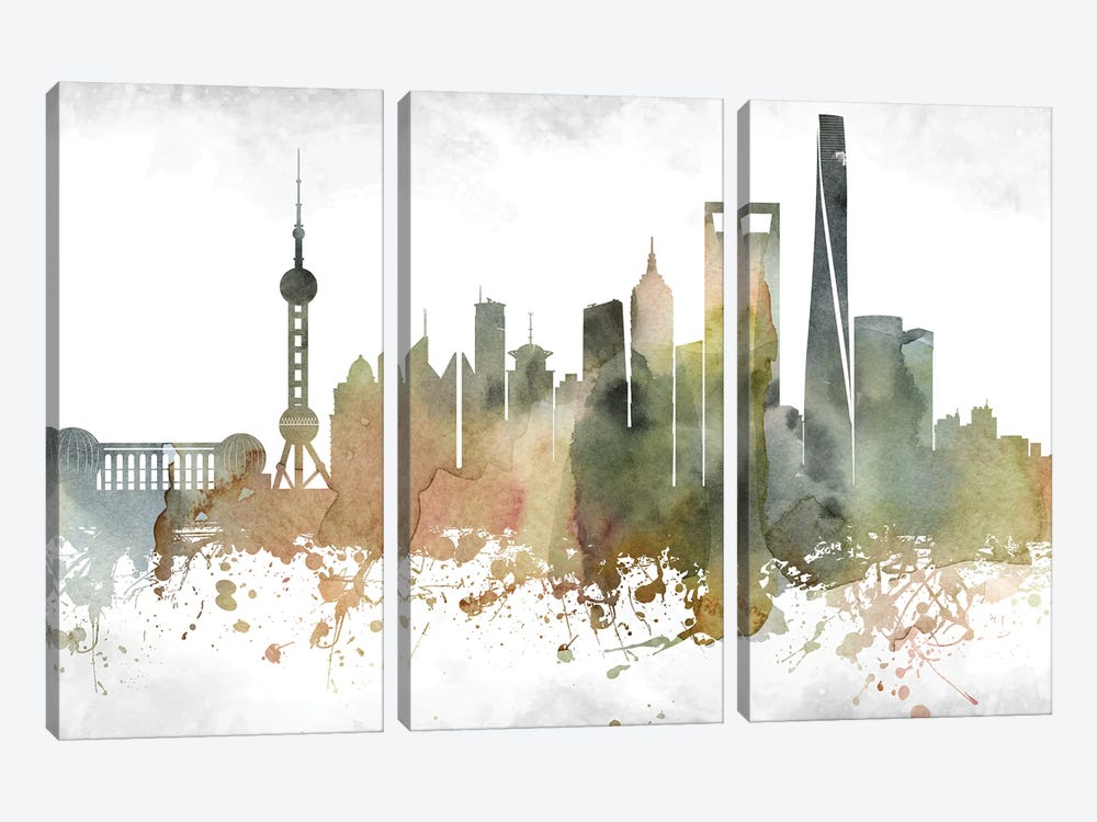 Shanghai Skyline by WallDecorAddict 3-piece Canvas Artwork