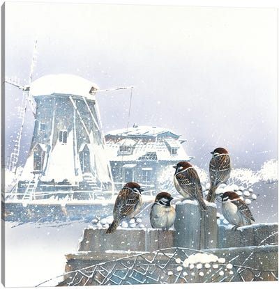 Birdies And Windmill Canvas Art Print - Jan Weenink