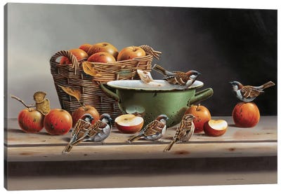 House Sparrows II Canvas Art Print - Jan Weenink