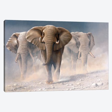 Running Elephants I Canvas Print #WEE36} by Jan Weenink Canvas Wall Art