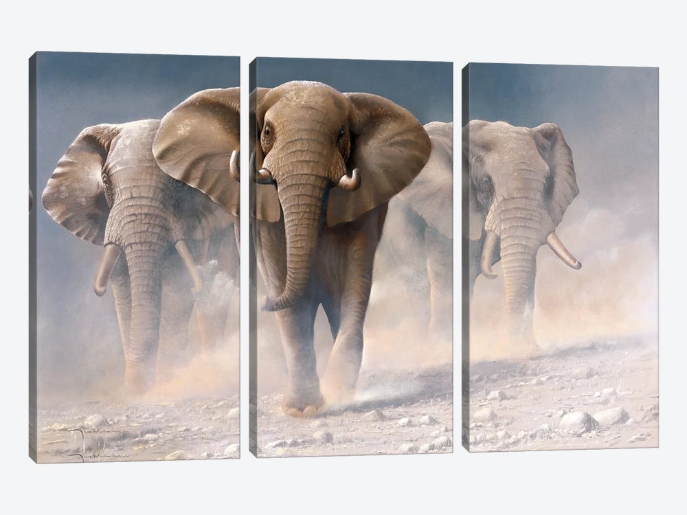 Running Elephants I by Jan Weenink 3-piece Art Print