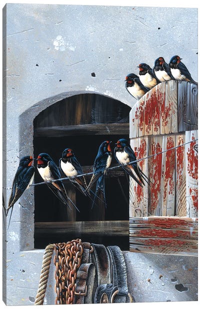 Window With Nine Birds Canvas Art Print - Jan Weenink