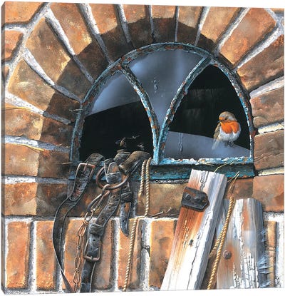 Bird In A Window Canvas Art Print - Jan Weenink