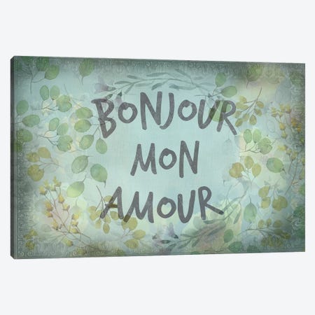 French Phrases From the Garden - Bonjour Canvas Print #WEX29} by 5by5collective Art Print
