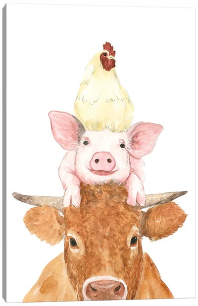 Cluck-Oink-Moo Stack Canvas Art Print - Pig Art