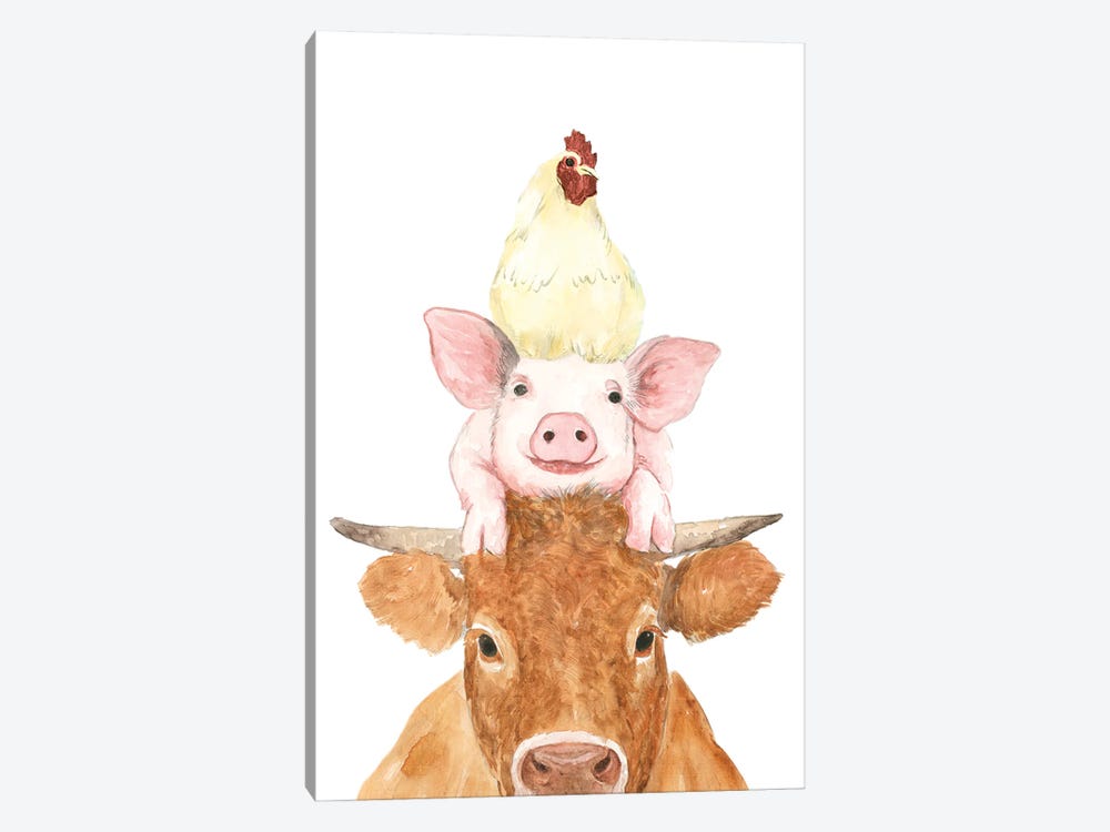 Cluck-Oink-Moo Stack by White Ladder 1-piece Canvas Art