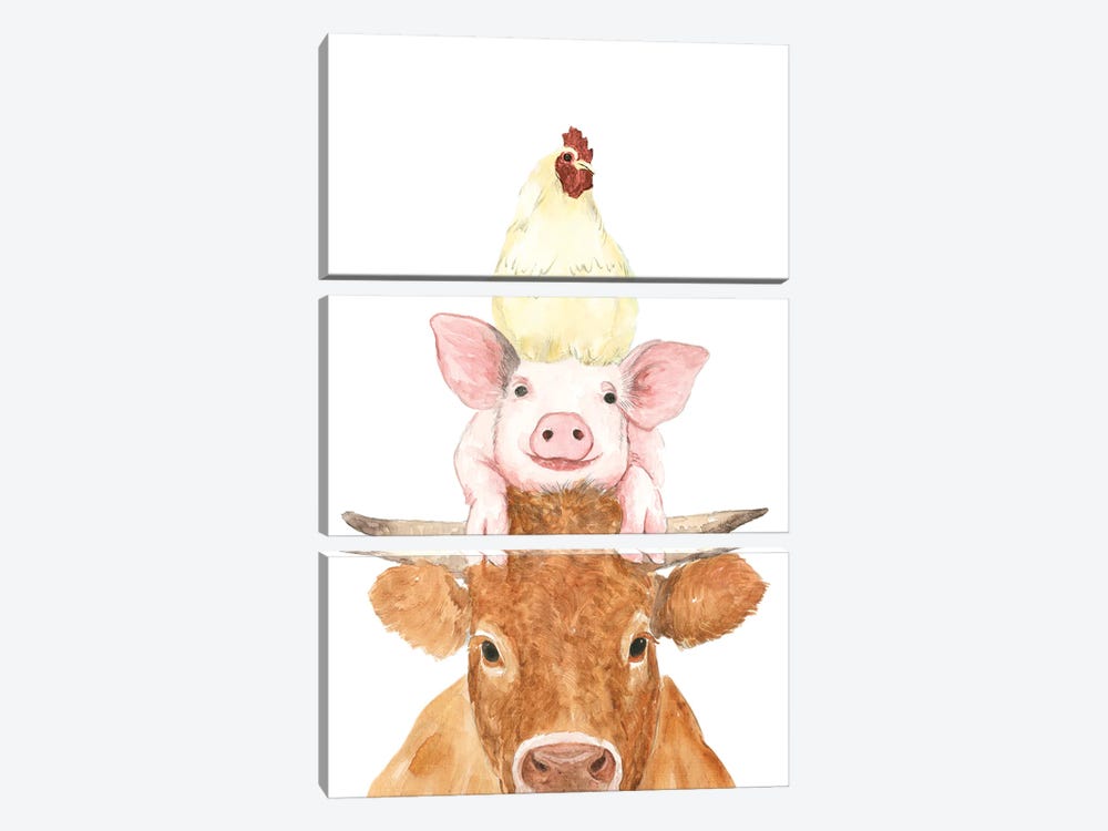 Cluck-Oink-Moo Stack by White Ladder 3-piece Canvas Art