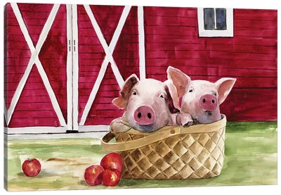 Pigs In A Basket Canvas Art Print - Pig Art