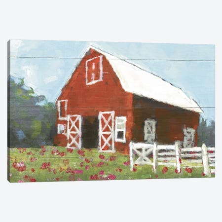 Flower Field Barn Canvas Print #WHL3} by White Ladder Canvas Print