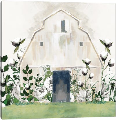 White Floral Barn Canvas Art Print