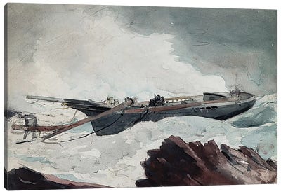 The Wrecked Schooner Canvas Art Print - Winslow Homer