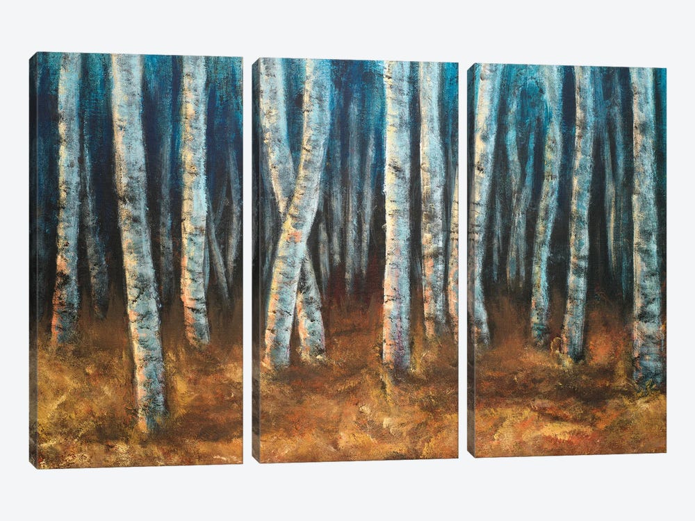 Moonlit Birchwood by Walt Johnson 3-piece Canvas Print