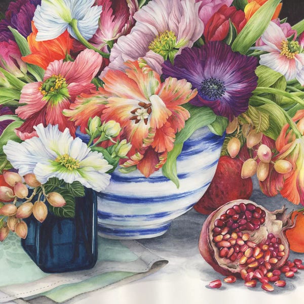 Pomegranates: Vibrant Bouquet Still Life by Jane Wicks