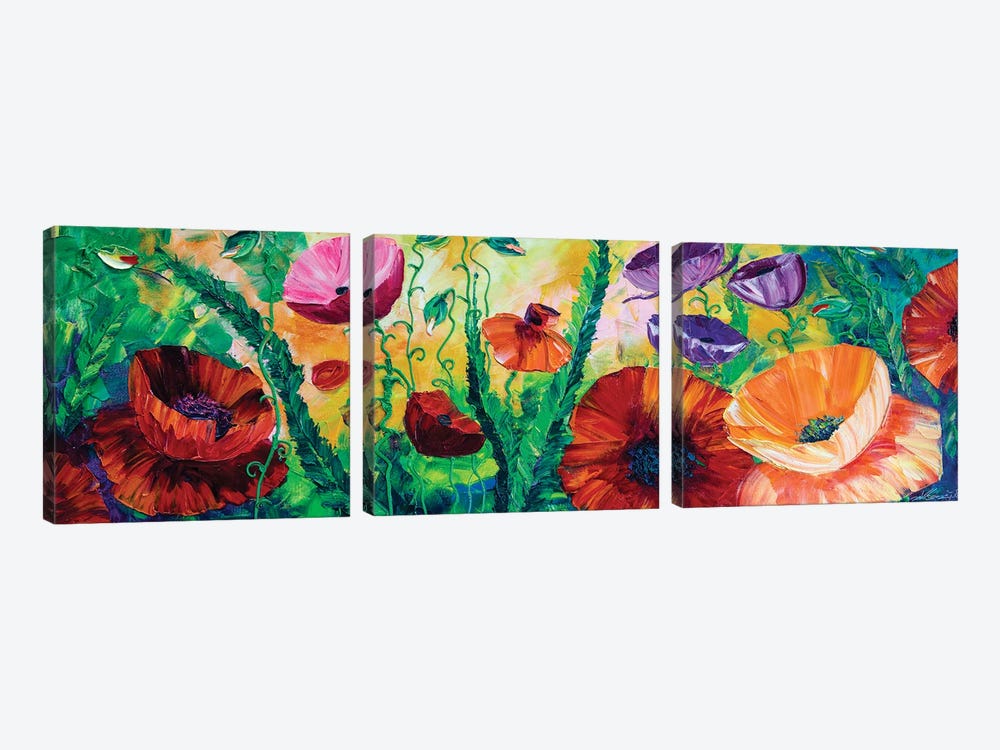 Poppy Field IV by Willson Lau 3-piece Canvas Print
