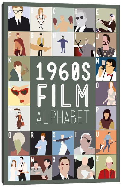 1960s Film Alphabet Canvas Art Print - Alphabet Art