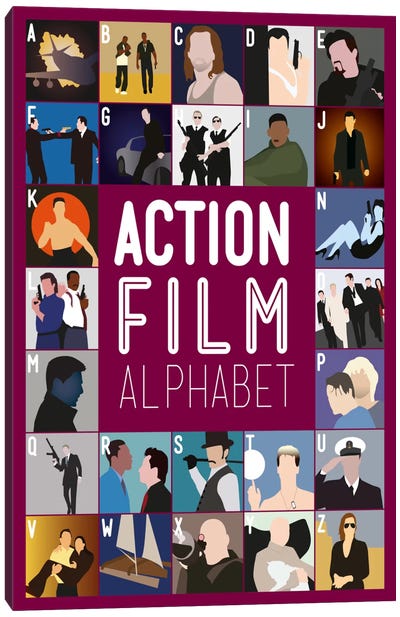 Action Film Alphabet Canvas Art Print - Action & Adventure Movie Art