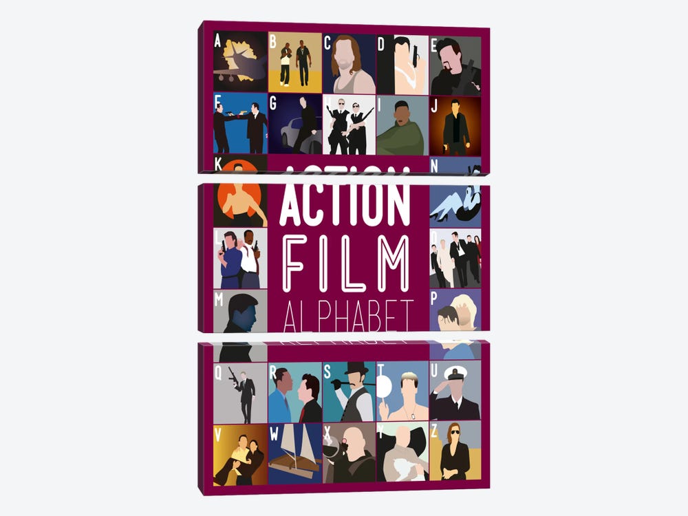 Action Film Alphabet by Stephen Wildish 3-piece Canvas Art Print