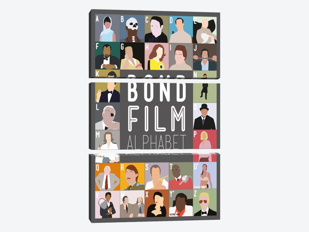 Bond Film Alphabet by Stephen Wildish 3-piece Canvas Print
