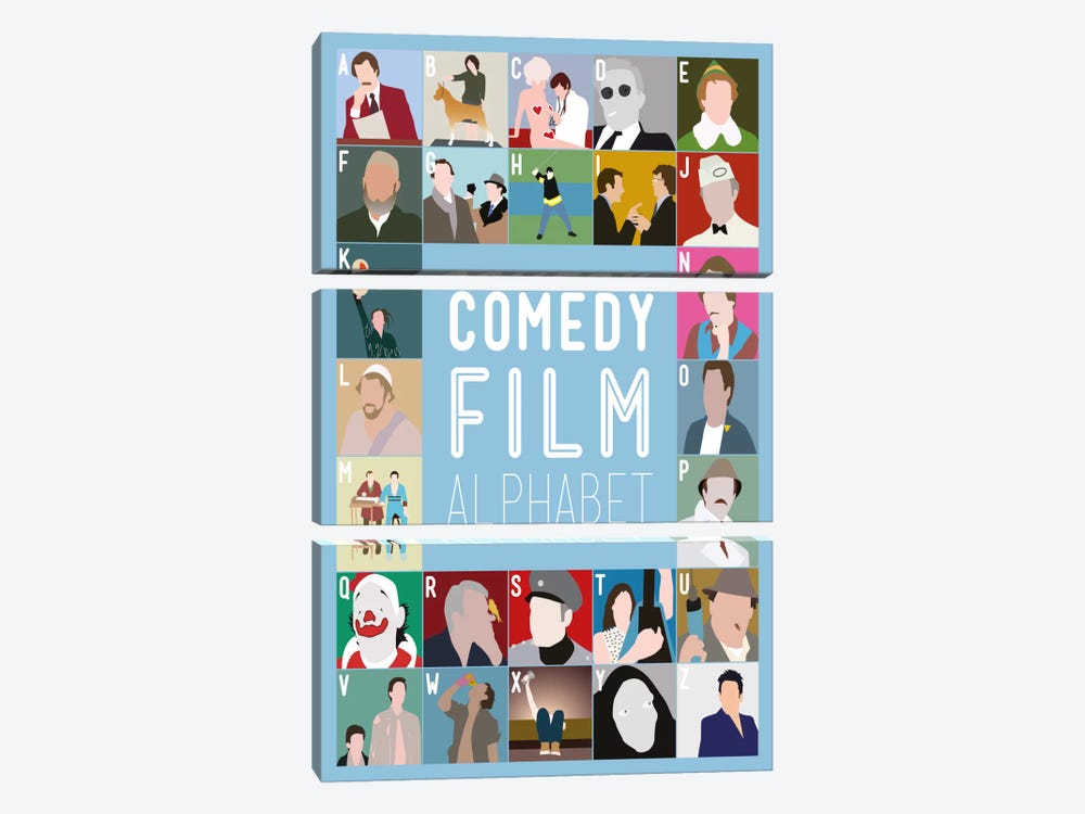 Comedy Film Alphabet by Stephen Wildish 3-piece Canvas Art Print