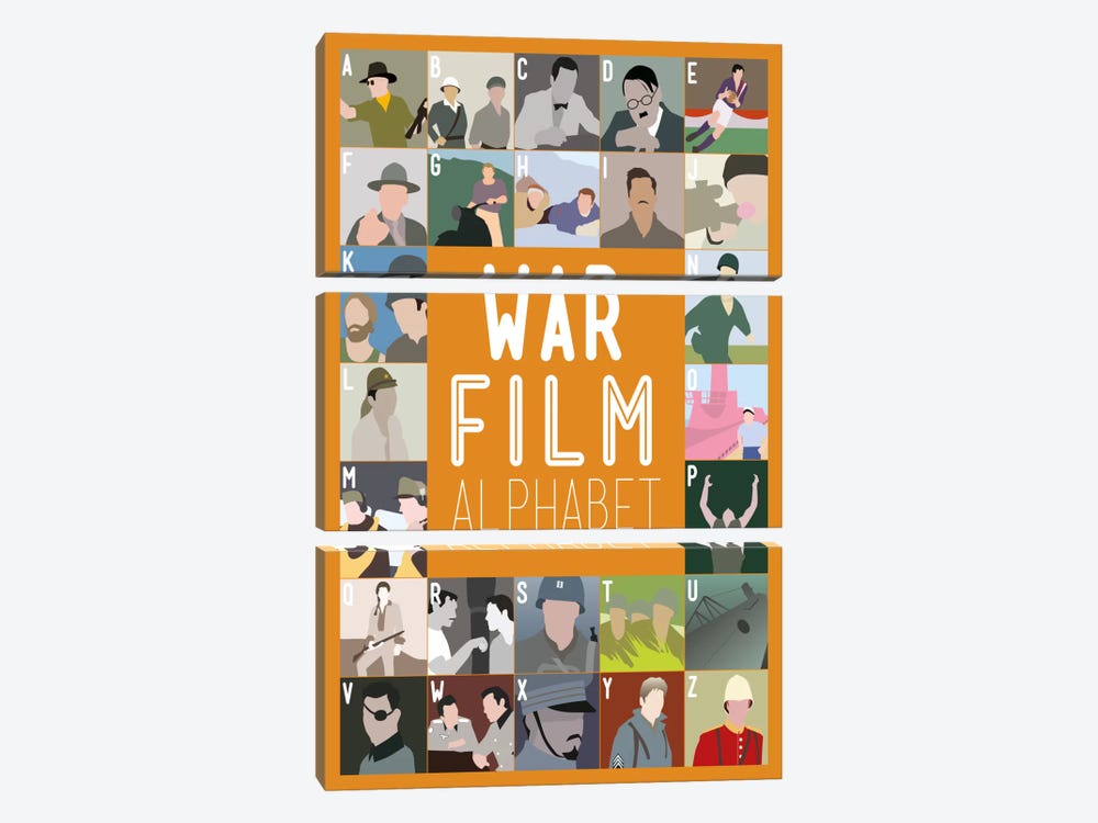 War Film Alphabet by Stephen Wildish 3-piece Canvas Wall Art