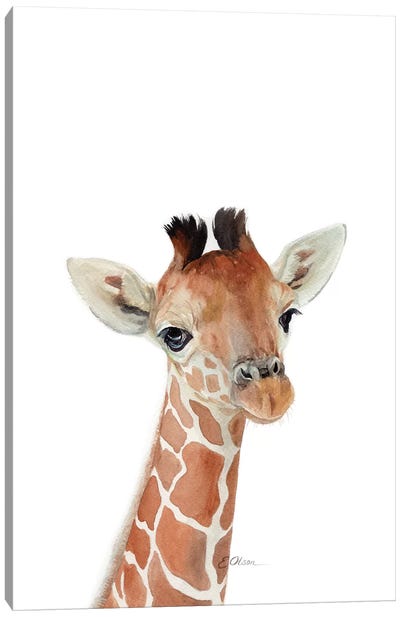 Baby Giraffe Canvas Art Print - Watercolor Luv