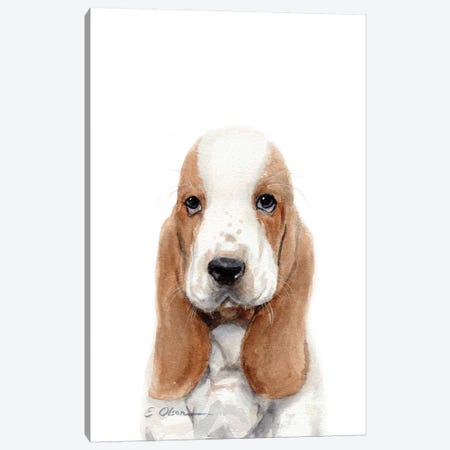 Basset Hound Puppy Canvas Print #WLU10} by Watercolor Luv Art Print