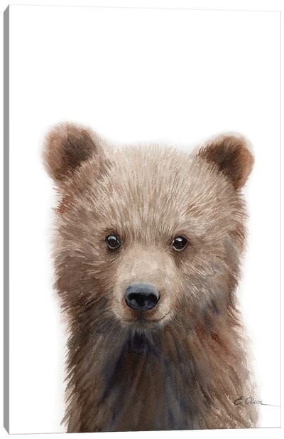 Grizzly Bear Cub Canvas Art Print - Watercolor Luv