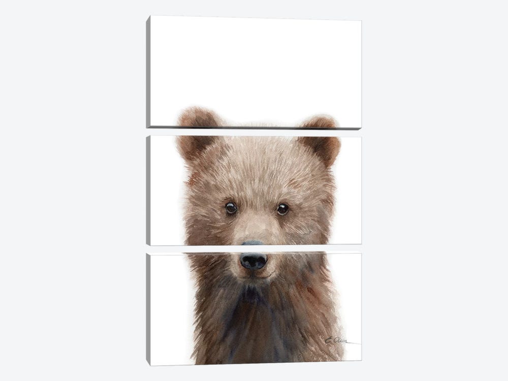 Grizzly Bear Cub by Watercolor Luv 3-piece Canvas Wall Art