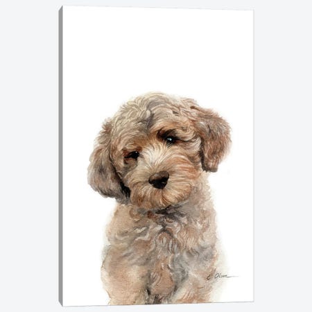 Brown Golden Doodle Puppy Canvas Print #WLU112} by Watercolor Luv Canvas Wall Art