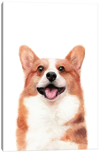 Happy Corgi Canvas Art Print - Puppy Art