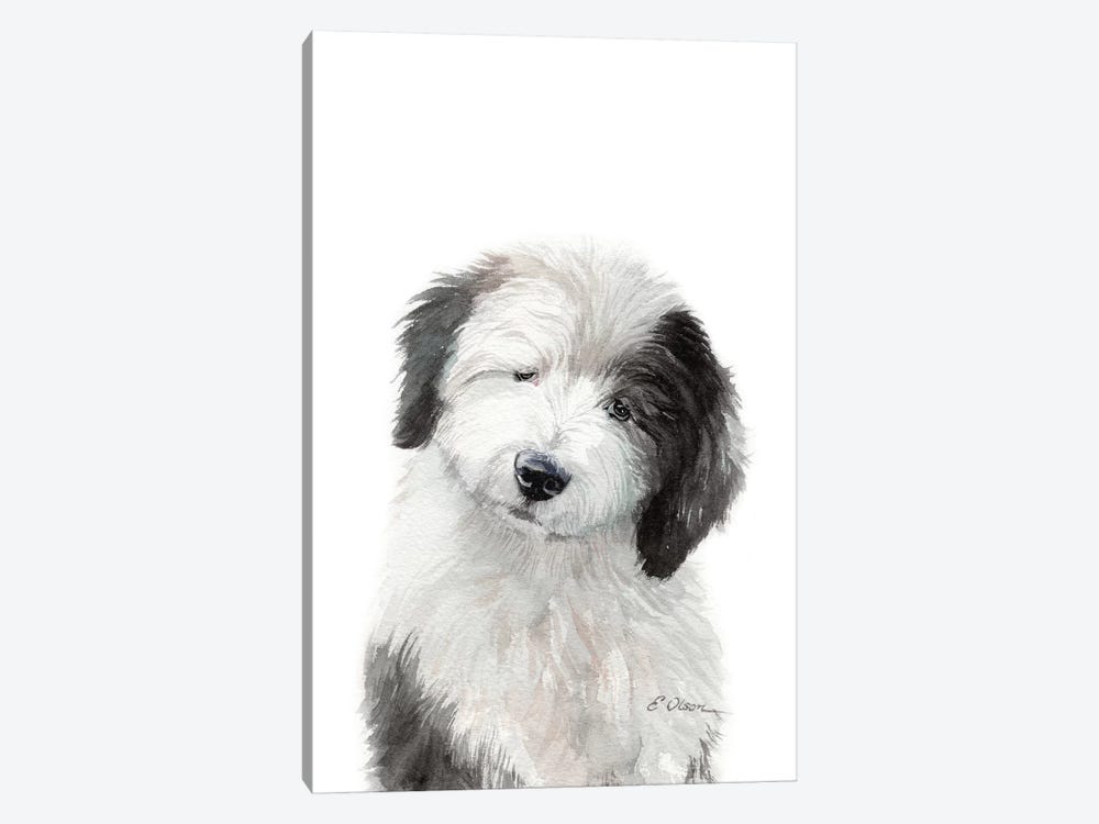 Old English Sheepdog Puppy by Watercolor Luv 1-piece Canvas Artwork