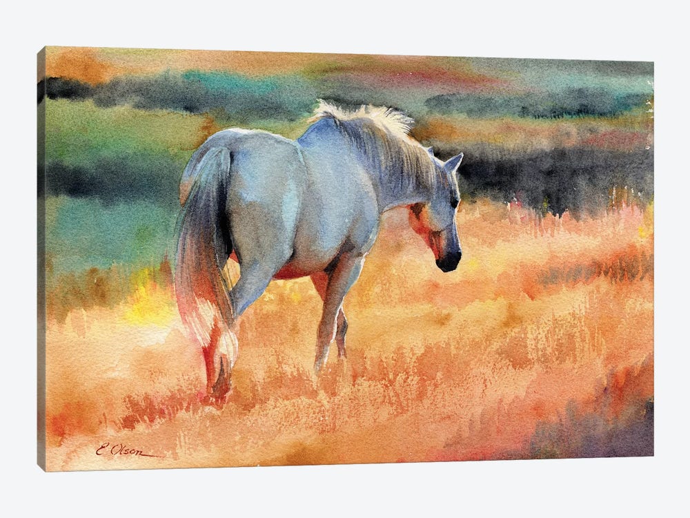 White Horse In Golden Fields by Watercolor Luv 1-piece Canvas Print