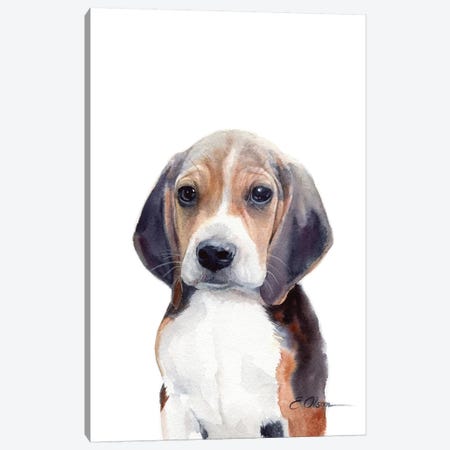 Beagle Puppy Canvas Print #WLU12} by Watercolor Luv Canvas Print