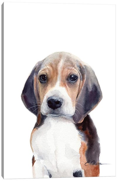 Beagle Puppy Canvas Art Print - Watercolor Luv