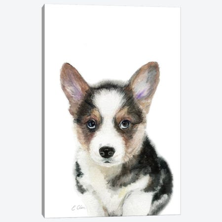 Black Corgi Puppy Canvas Print #WLU18} by Watercolor Luv Canvas Print