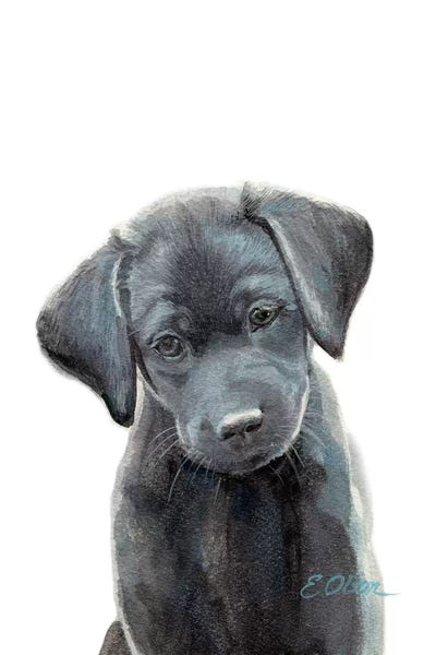Puppies: Black Lab Puppy I by Watercolor Luv