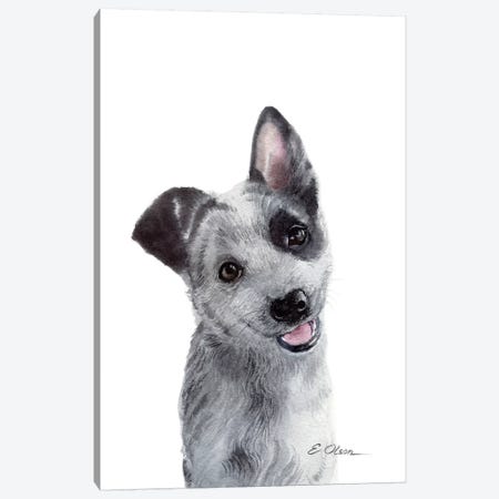 Blue Heeler Puppy Canvas Print #WLU21} by Watercolor Luv Canvas Artwork