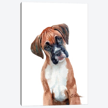 Boxer Puppy Canvas Print #WLU22} by Watercolor Luv Canvas Art