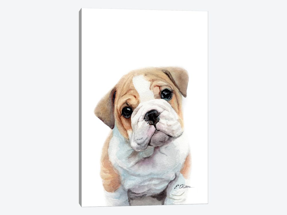 Bulldog Puppy by Watercolor Luv 1-piece Art Print