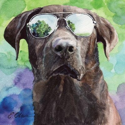 Chocolate Lab in Aviators by Watercolor Luv framed wall art