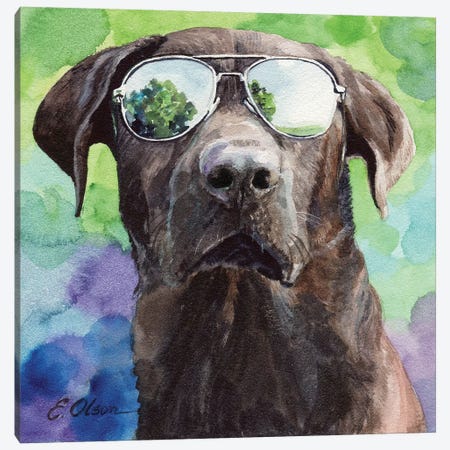 Chocolate Lab in Aviators Canvas Print #WLU25} by Watercolor Luv Canvas Art Print