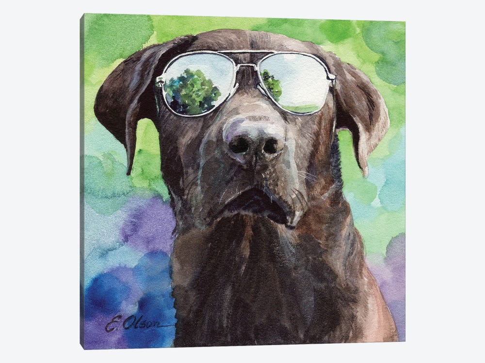 Chocolate Lab in Aviators by Watercolor Luv 1-piece Canvas Print