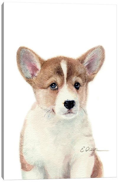 Corgi Puppy Canvas Art Print - Watercolor Luv