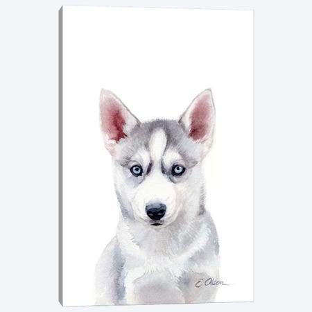 Husky Puppy Canvas Print #WLU41} by Watercolor Luv Canvas Art